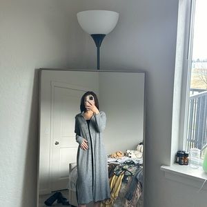 dark grey polo shirt style long button up ”dress” cardigan